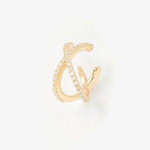14k Gold Pave Diamond Cuff, Criss Cross Cuff Earring, Double Line Diamond Cuff, Cartilage Wrap Cuff, Handmade Jewelry, Gift For Her.