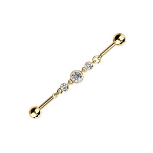 Industrial Diamond Chain Barbell Piercing, 14k Gold Industrial Scaffold, Cartilage Earring, Body Piercing, Unisex Earring, Gift For Her.
