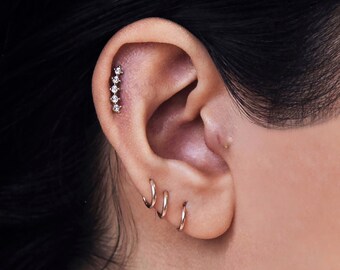 Helix Piercing Earring 14K Gold Diamond Climber Cartilage Arc Conch Stud Minimalist Jewelry