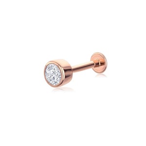 14k Gold Round Bezel Diamond Stud Piercing, Solitaire Tragus Earring, Threadless Labret, Piercing Jewelry, Gift For Her.