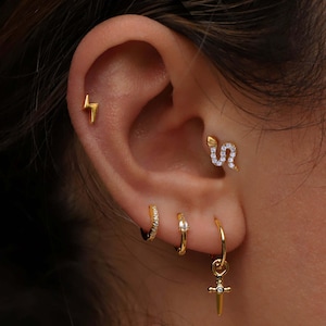 Snake Cartilage Earring, Snake Diamond Piercing, Tragus Helix Stud, Minimalist Piercing, Conch Earring, Gift For Her
