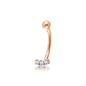 14k Gold Triple Linear Diamond Curved Barbell , Fancy Curved  Barbell, Navel Belly Button Ring, Body Piercing.