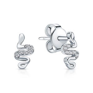 14k Gold Rebirth Snake Studs, Natural Diamond Snake Earring, Petite Snake Studs, Elegant Serpent Jewelry, Gift For Her.