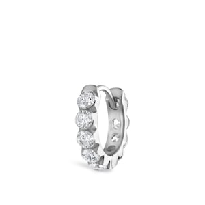 14k Gold Large Diamond Eternity Hoop Earring| Solid White Gold Cartilage Hoop| Small Diamond Huggie| Helix Earring| Stacking Hoop| Her Gift.