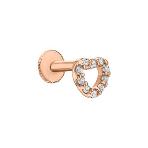 14K Gold Diamond Heart Piercing, Tragus Ear Stud, Minimalist Heart Earrings, Cartilage Helix Piercing, Gift For Her.