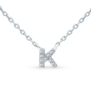 Collar colgante de letra K, collar K inicial de diamante blanco de 14K, colgante de letra inicial del alfabeto, colgante de letra personalizada, regalo especial
