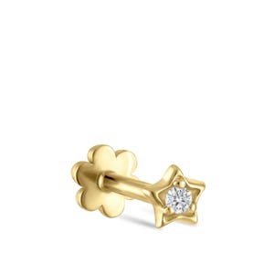 Diamond Star Single Earring, Star Flatl Back Earrings ,14K Gold Rook Piercing, Helix Tragus Stud, Conch Piercing, Gift For Women.