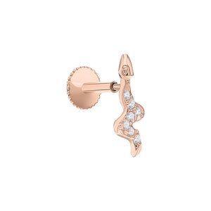 Snake Cartilage Earring, Snake Diamond Piercing, Tragus Helix Stud, Minimalist Piercing, Conch Earring, Gift For Her
