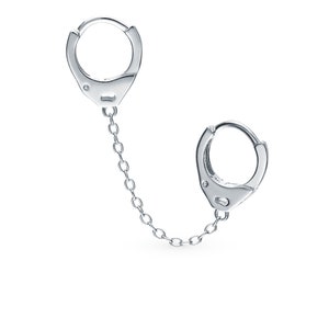 Handcuff Chained Hoop Earrings, 14K Gold Linked Huggie  Hoops, Double Piercing Earrings, Cartilage Cuff, Modern Jewelry.