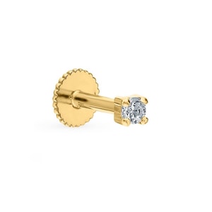 Tiny Diamond  Earring, 14K Gold Helix Piercing, 18G Flat Back Cartilage  Earring,  Conch Piercing, Gift For Her.