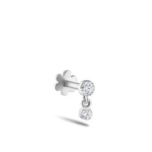 目に見えないセットのラウンド ダイヤモンド スレッド スタッド、14K ゴールド ダブル ダイヤモンド ダングル ピアス、フラット バック ゴールド スタッド、彼女へのギフト。