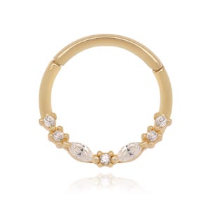 16g Marquise Diamond Septum Clicker, 14k Gold Daith Earring, Cluster Diamond Clicker Hoop, Helix Piercing, Conch Jewelry, Gift For Women.