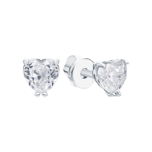 14k White Gold Heart Solitaire Earrings, Heart Shape Diamond Stud, Tiny Stud, Minimalist Jewelry, Special Gift For Her.