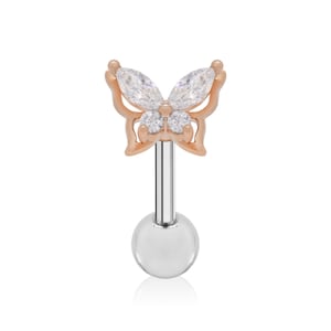 Marquise Diamond Butterfly Earring, Butterfly Studs, 14K Gold Cartilage Stud, Conch Earring, Helix Tragus Piercing. Gift For Women.