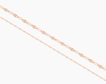 14K Gold Double Layer Necklace | Flat Oval Link & Cable Chain | Layered Jewelry |Minimalist Design |Fine Jewelry | Gift For Her |Cushionblue