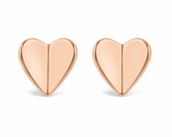 14K Gold Heart Stud Earrings | Minimalist Love Jewelry | Cute Everyday Piercing | Romantic Birthday Gift For Her | Cushion blue