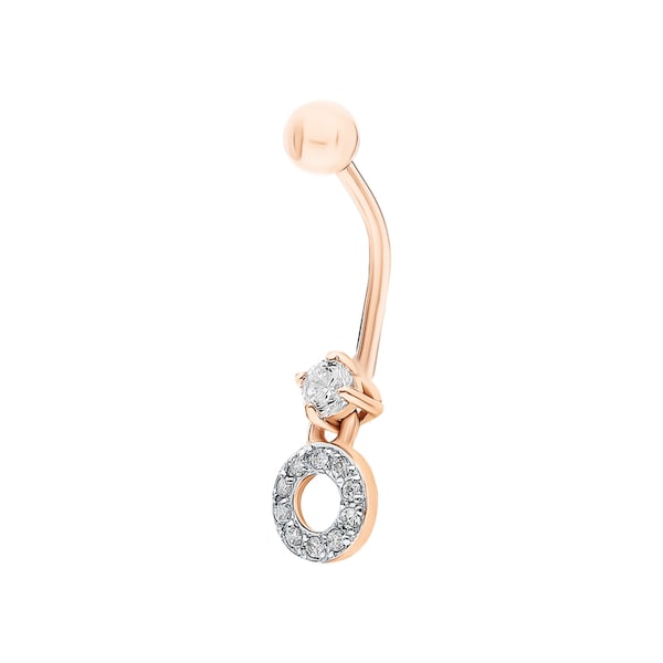 14k Solid Gold Belly Button, Externally Threaded Navel Ring, Round Diamond Barbell Belly Bar,