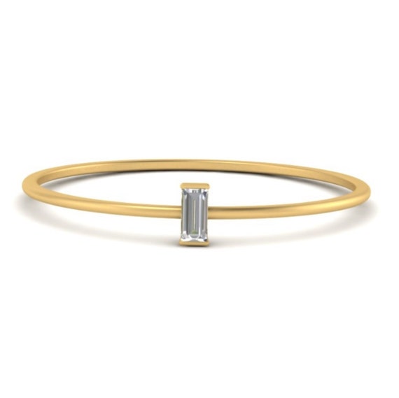 14k Solid Gold Baguette Ring Single Baguette Diamond Band Etsy