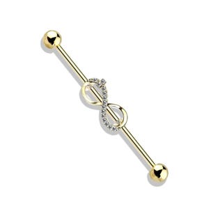 Industrial Infinity Sign Bar Earring, 14k Gold Diamond Infinity Piercing, Industrial Barbell Jewelry, Unique Piercing, Gift For Her,