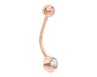 Gold Belly Ring, Round Diamond Navel Piercing, Dainty 10 mm Curved Barbell, Elegant Belly Button Jewelry, Gift For Her, Cushioblue Jewelas.