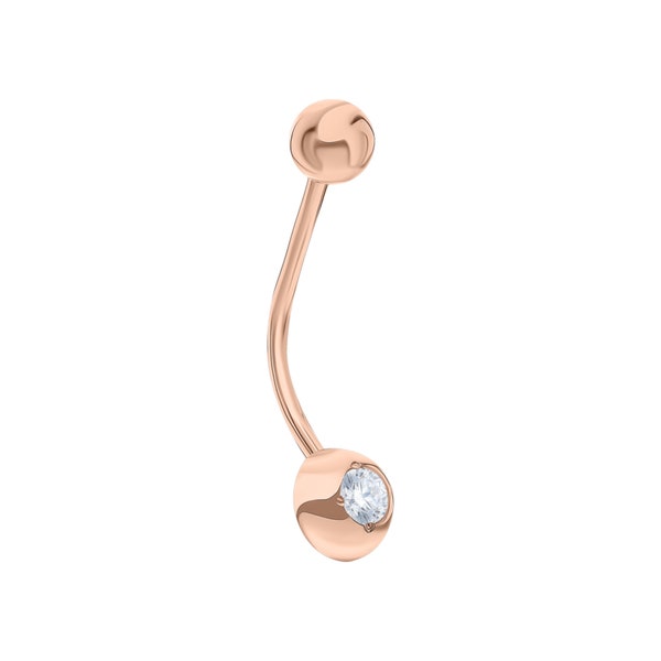 Belly Piercing in 14K Rose Gold, Round Diamond Belly Ring, 10 mm Curved Barbells, Button Ring, Navel Ring, Body Piercing.
