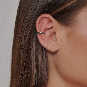 14K Solid GoldBlack Diamond Ear Cuff | No Piercing Cartilage Wrap | Full Pave Black Diamond Hoop Cuff | Dainty Solid Gold Statement Earcuff.