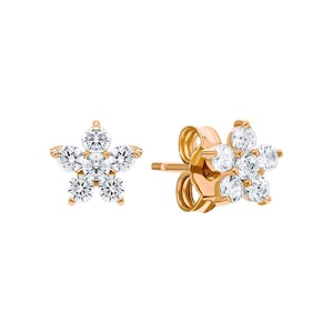 14K Gold Diamond Flower Stud Earrings | Dainty Floral Diamond Cluster Studs | Real Gold Petal Earrings for Women | Bridesmaid Gift Jewelry.