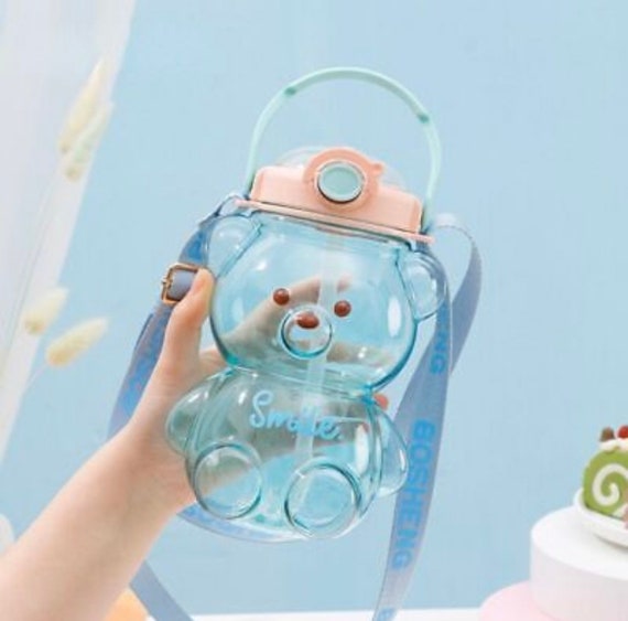 Kawaii Bear Straw Bottle,portable Large Capacity Bear Water Bottle With  Strap And Straw,cute Bear Shaped Water Bottle Adjustable Removable Strap  For G
