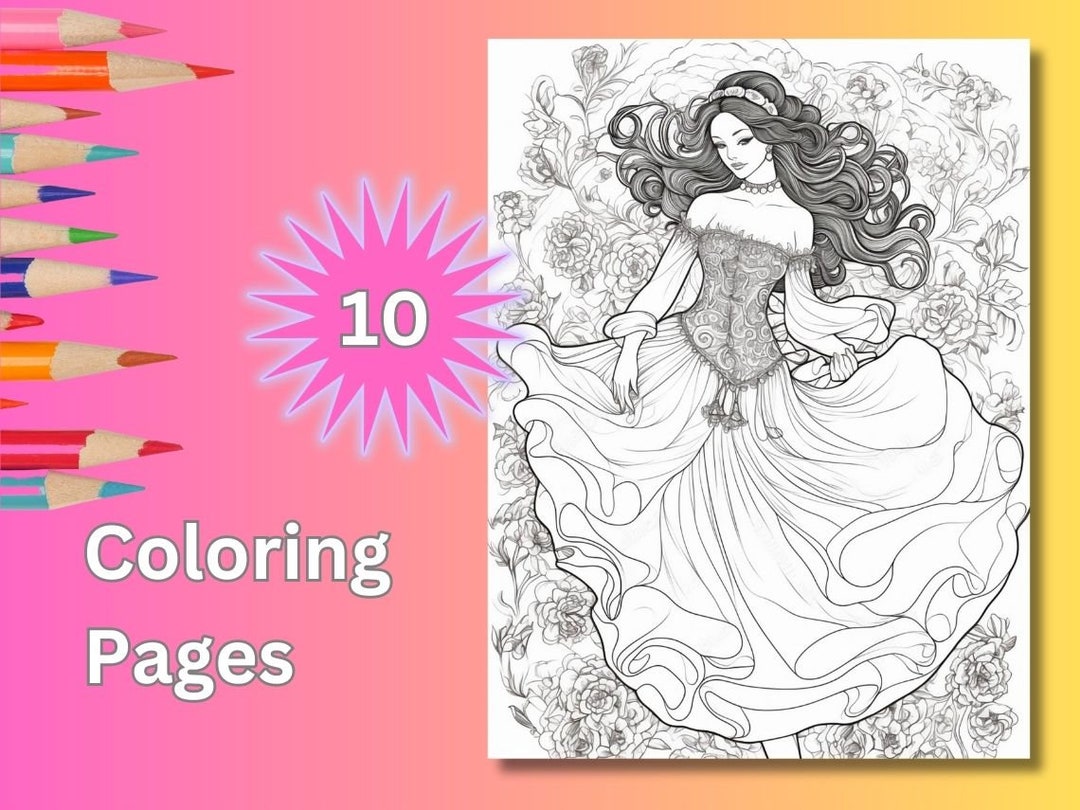 Princess Coloring Pages for Kids and Adults Printable Fairy - Etsy