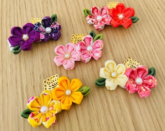 Japanese Blossom Kanzashi Flower Hair Clip for women, Pink Purple Sakura Kid Kimono Yukata, Japan Christmas gift for her, sister mum aunt