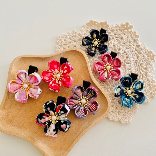 PAIR Clip - Japanese Kanzashi Cherry Blossom Hair Clip: Handmade