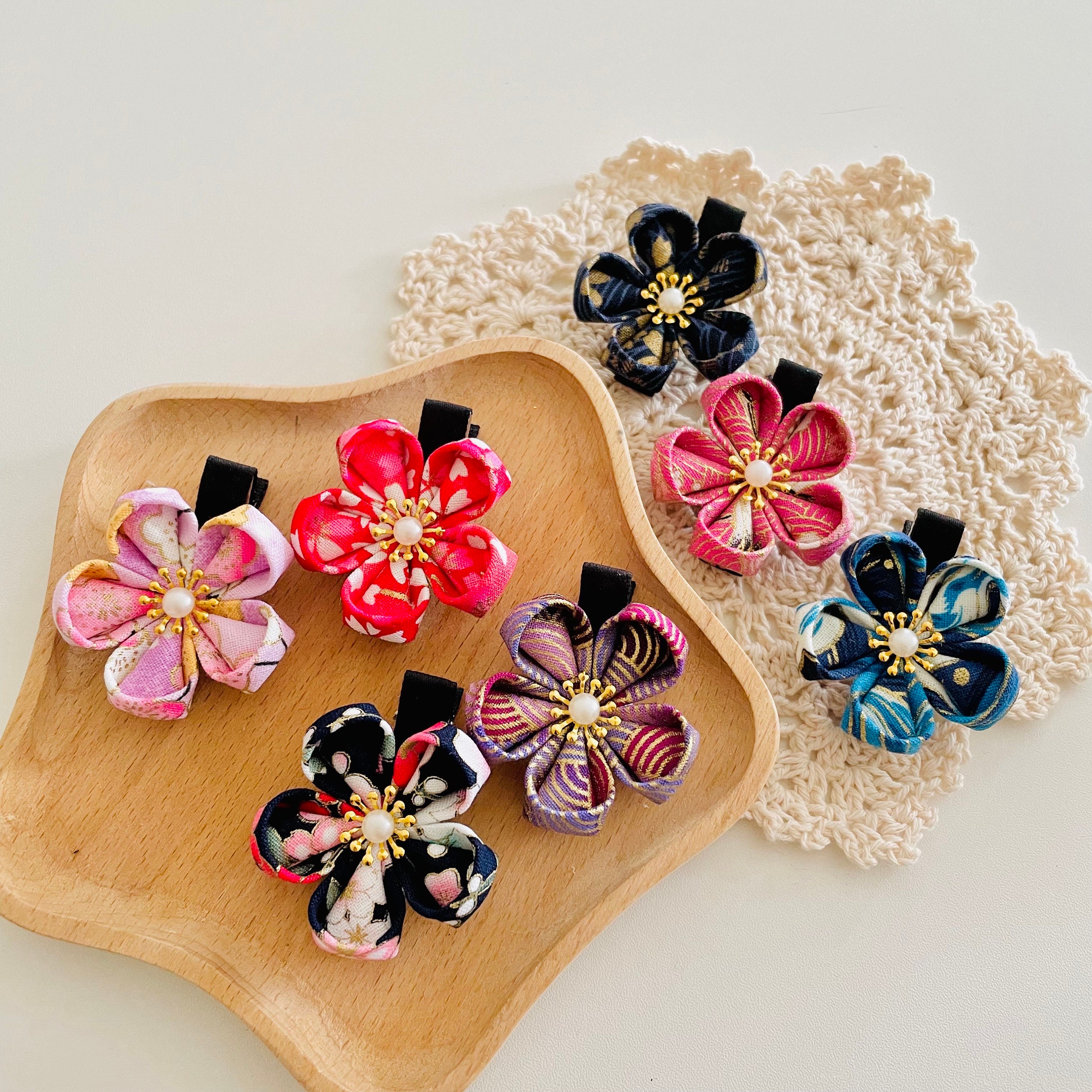 PAIR Clip - Japanese Kanzashi Cherry Blossom Hair Clip: Handmade