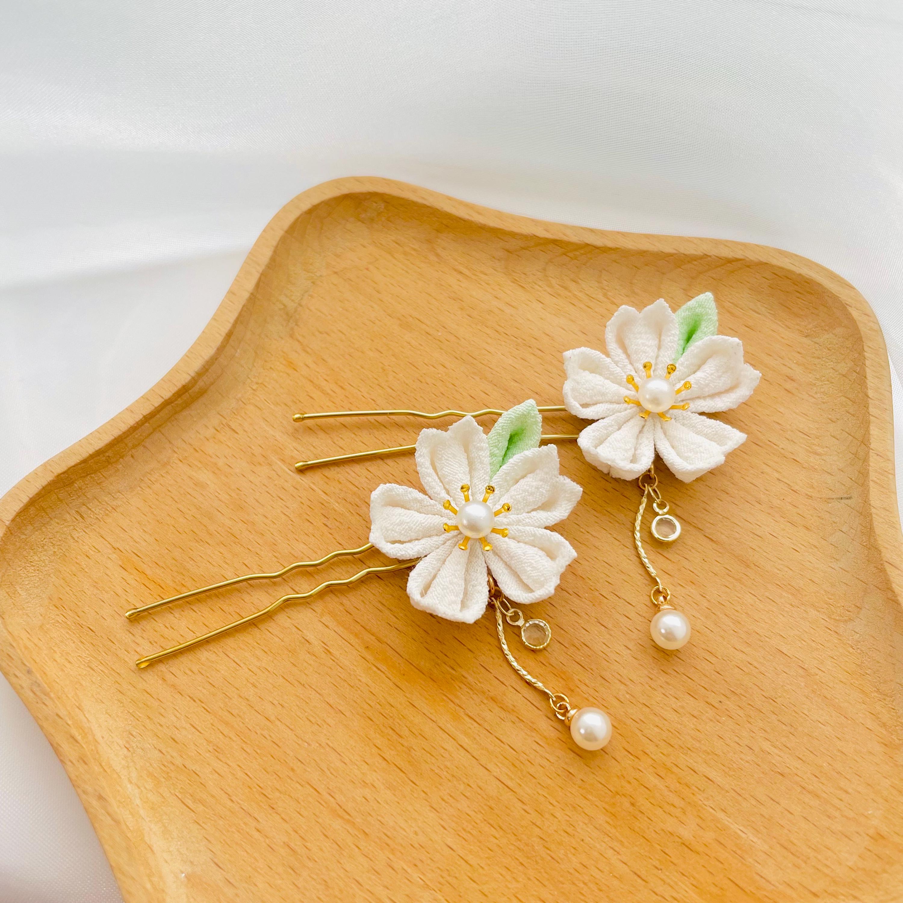 正規店仕入れの Hair Bridal Sakura White 2 of Set Pins, Cherry Japanese 小物