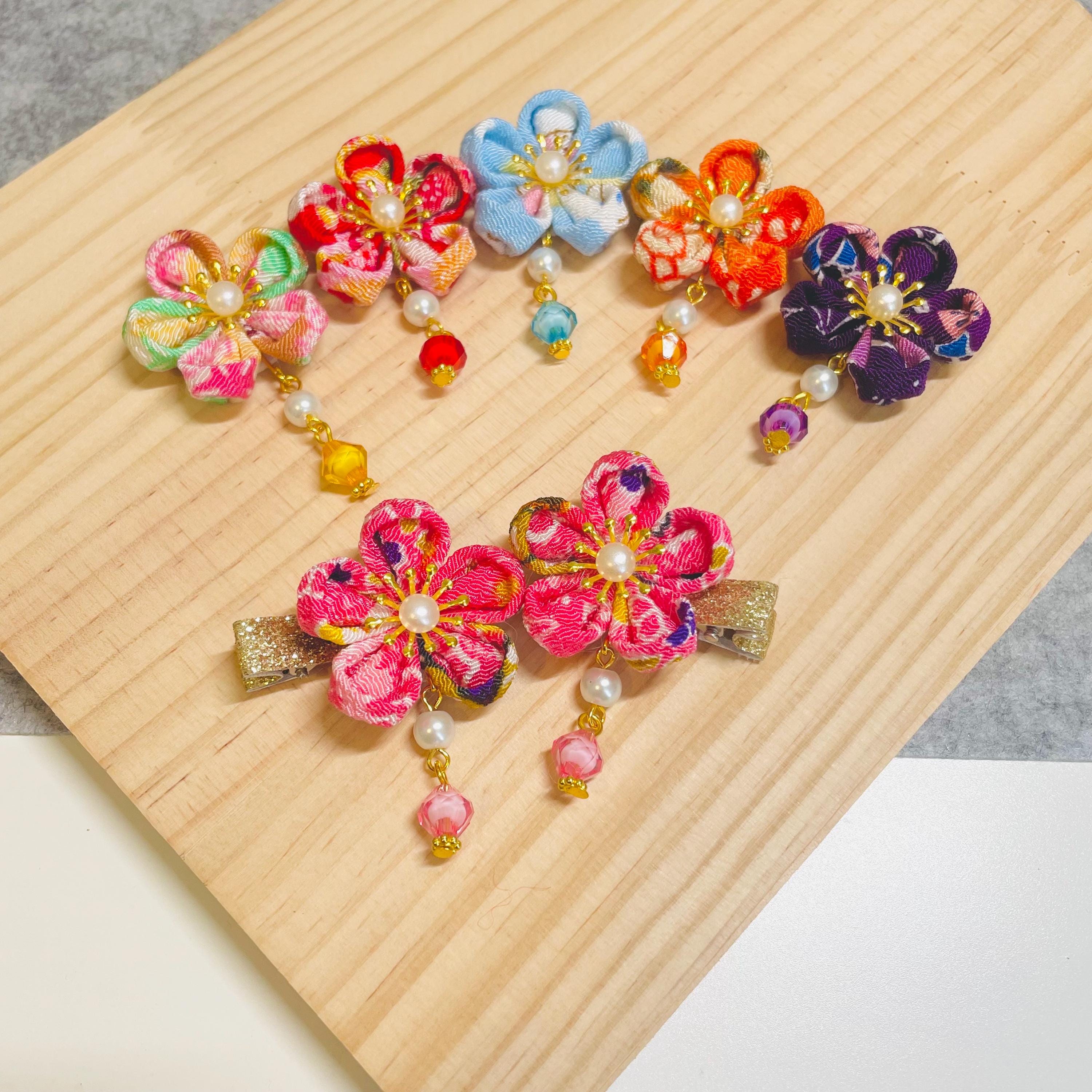 PAIR of Japanese Pink Sakura Kanzashi Hair Clips for Girl