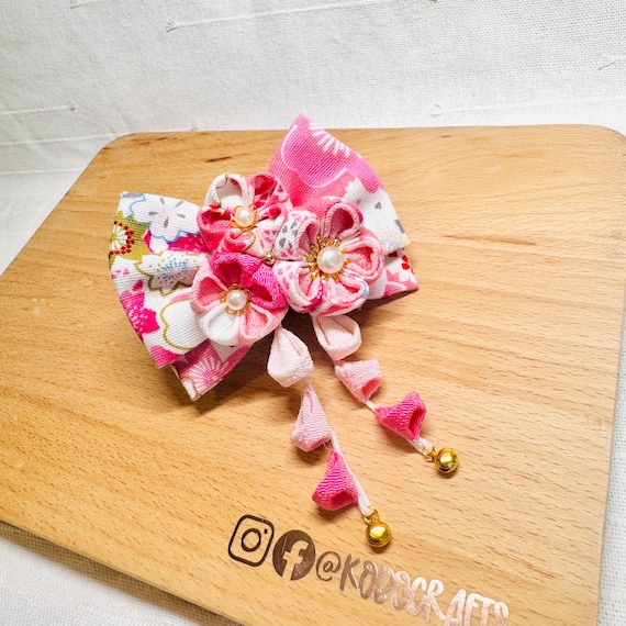 Pink Sakura Kanzashi Hair Clip - Japanese Kimono Bow Barrette