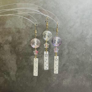 Japanese Wind Chime Earrings: Good Luck Furin Glass Bauble, 18K Gold Hooks