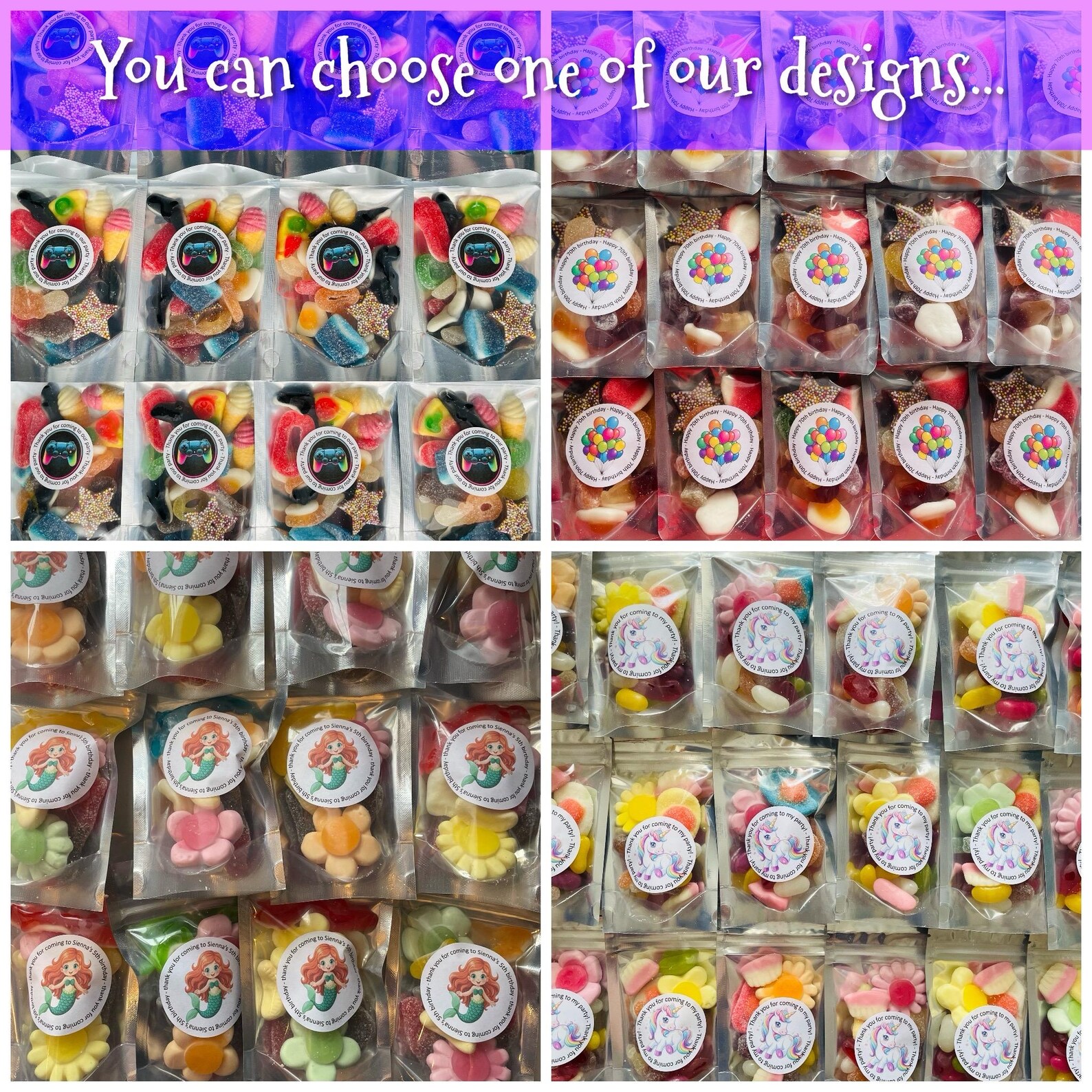 Birthday Party Bag Sweet Pouches | Personalised Kids Party Bag Filler ...