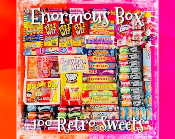 Enormous Retro Sweets Gift Box with 100 sweets | Personalised Hamper filled with sweets | A fantastic Birthday gift, Christmas gift and more