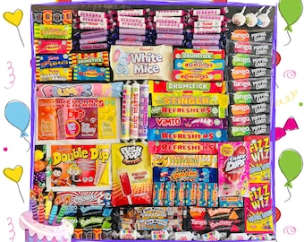 Caja de regalo de dulces retro de cumpleaños de hasta 1,7 kg y 125 dulces / Cesta personalizada llena de Pick N Mix / ¡El regalo de cumpleaños perfecto!