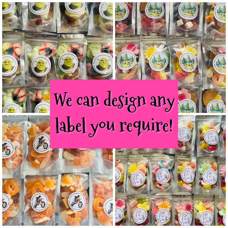 Bolsitas de dulces personalizadas para cumpleaños / Relleno para bolsas de fiesta infantil / Dulces personalizados / Dulces surtidos / Fútbol de sirena, unicornio y dinosaurio imagen 6