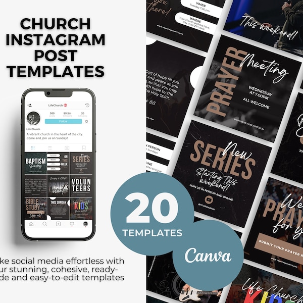 Instagram Post Templates for Christian Church Social Media Templates Editable Modern Christian Instagram Feed Black and White Neutral IG