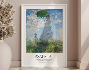 Printable Psalm 9 Bible Verse Christian Artwork, Claude Monet Woman With A Parasol, Modern Christian Art, Christian Gift, Vintage Decor