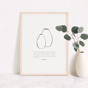 Druckbare christliche Linie Kunst, 2 Korinther Gläser mit Ton Bibelvers, schwarz und weiß moderne Wand-Dekor, biblische Wand Kunst Druck
