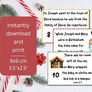 Kids Nativity Advent Calendar Scripture Cards Printable Digital Download Christmas Countdown Bible Verse Family Advent Cards image 3