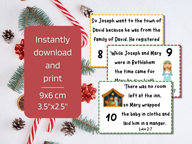 Kids Nativity Advent Calendar Scripture Cards Printable Digital Download Christmas Countdown Bible Verse Family Advent Cards image 3