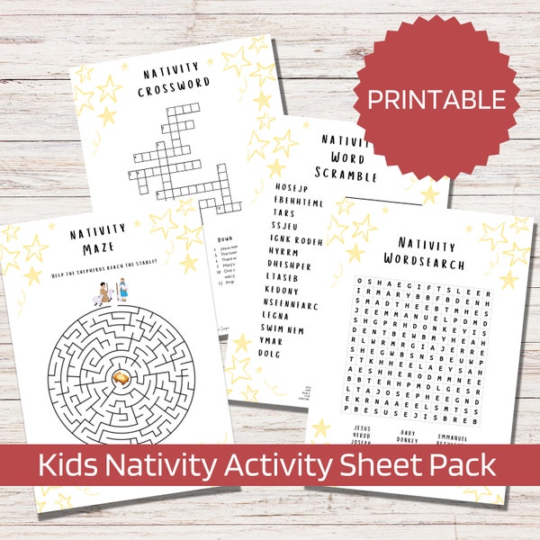 Printable Christmas Activity Sheets for kids / Nativity for kids /Instant Download / Bible Story Activities