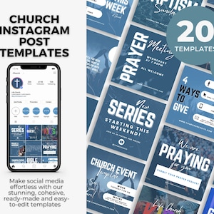 Modelli di post di Instagram per modelli di social media della Chiesa cristiana Pacchetto di modelli Canva per feed di Instagram cristiani moderni modificabili
