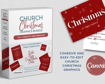 Christmas Church Graphics Bundle - Flyer, Poster, Social Media & Slides, Done For You Canva Templates for Christmas Events and Services