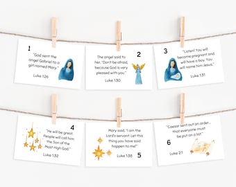 Remplissage du calendrier de l'Avent de Noël pour les cartes d'Écritures pour enfants Activité imprimable de l'Avent de la Bible de la Nativité de Noël pour les vacances et l'école à la maison