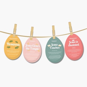 Printable Easter Countdown Egg Garland, Kids Easter Devotional, Easter Story Cards, Easter Advent, Holy Week Bible lesson, Easter Garland